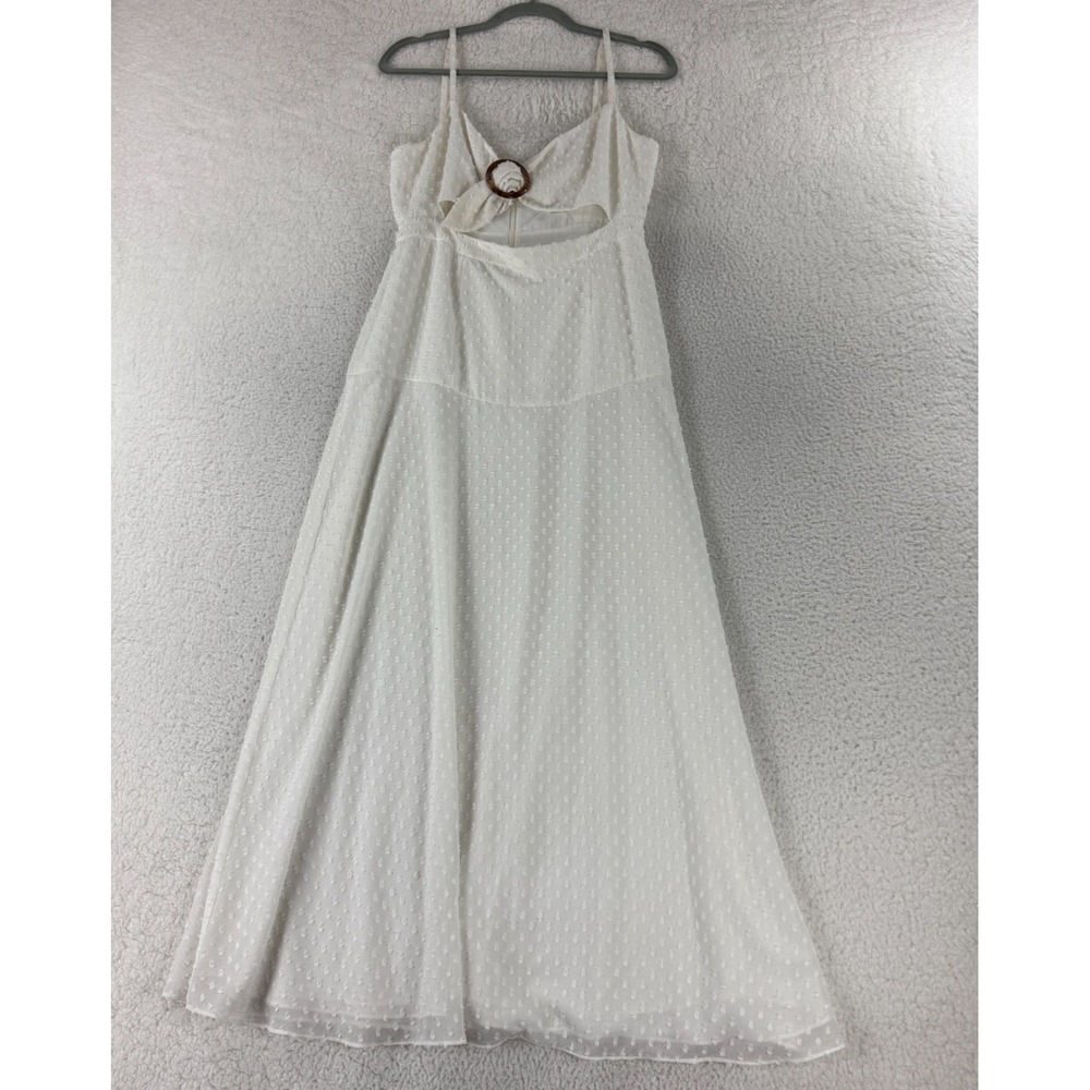 Fame and Partners Maxi Dress Womens Size 8 White Swiss Dot Print Sleeveless Long